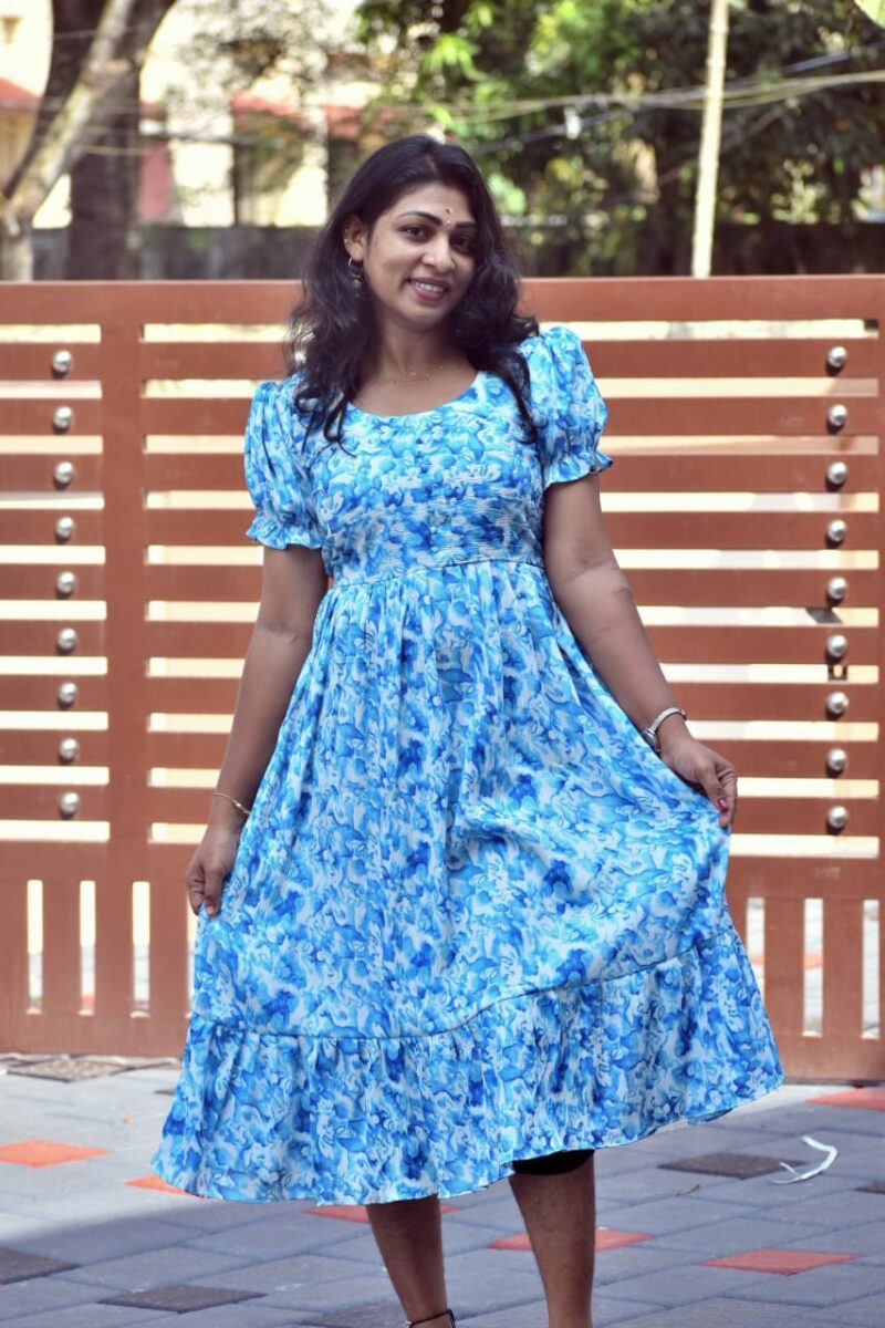 Delta Printed Frock - Puff Sleeve