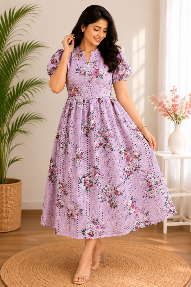 Floral Hakoba Frock  -Mauve (FHF -20264)