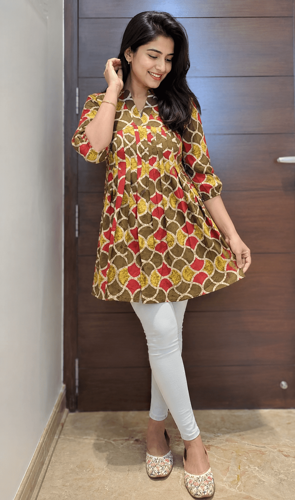 Women’s Jaipur Cotton Short Top - Green (2024) - Image 3