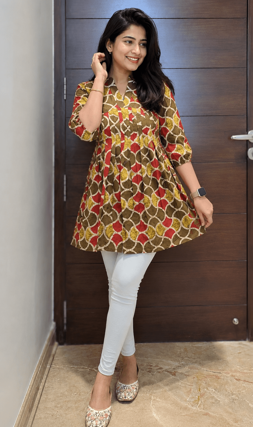 Women’s Jaipur Cotton Short Top - Green (2024) - Image 2