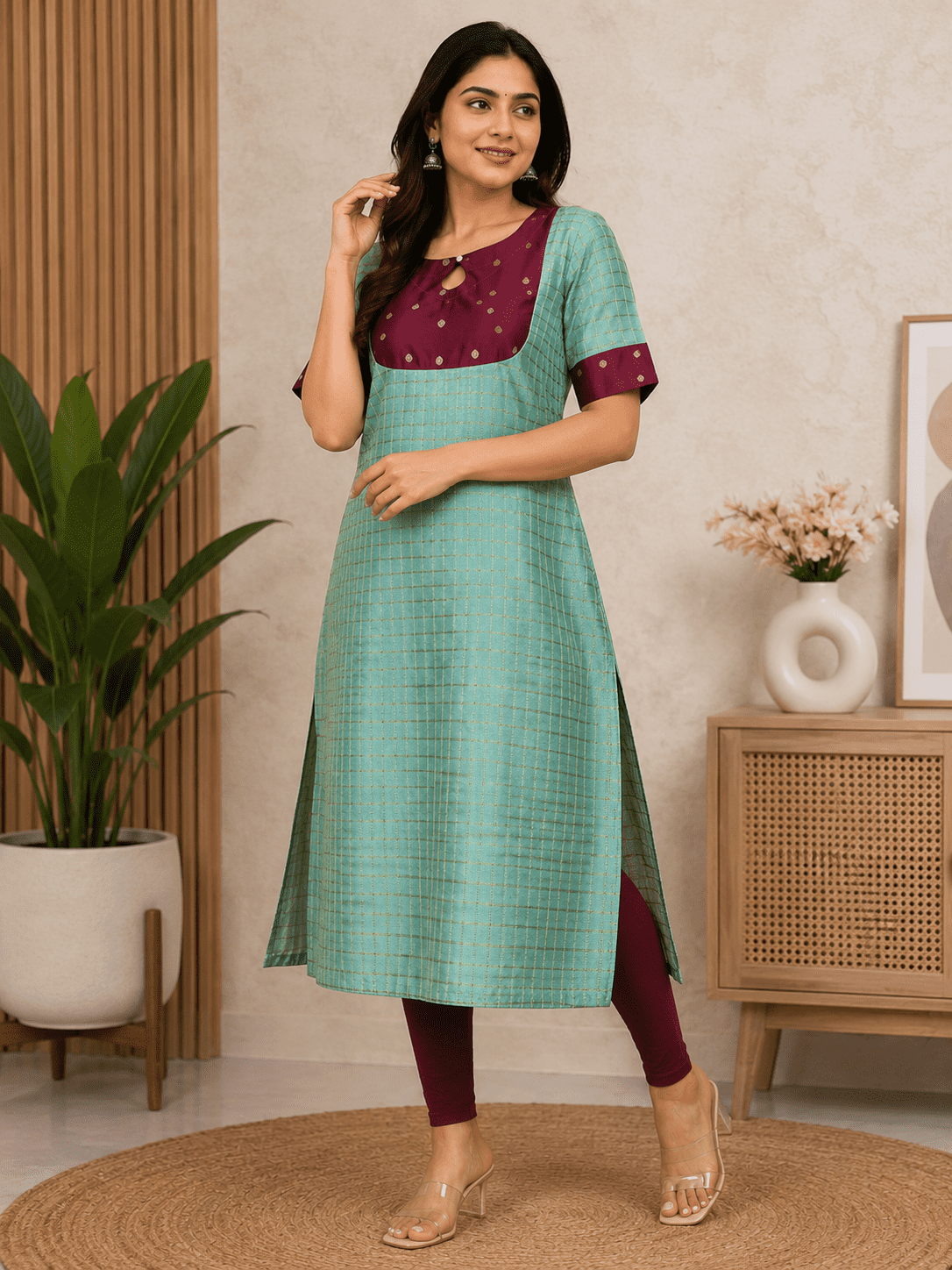 Golden Pista Kurti With Kalamkari Dupatta(2030)