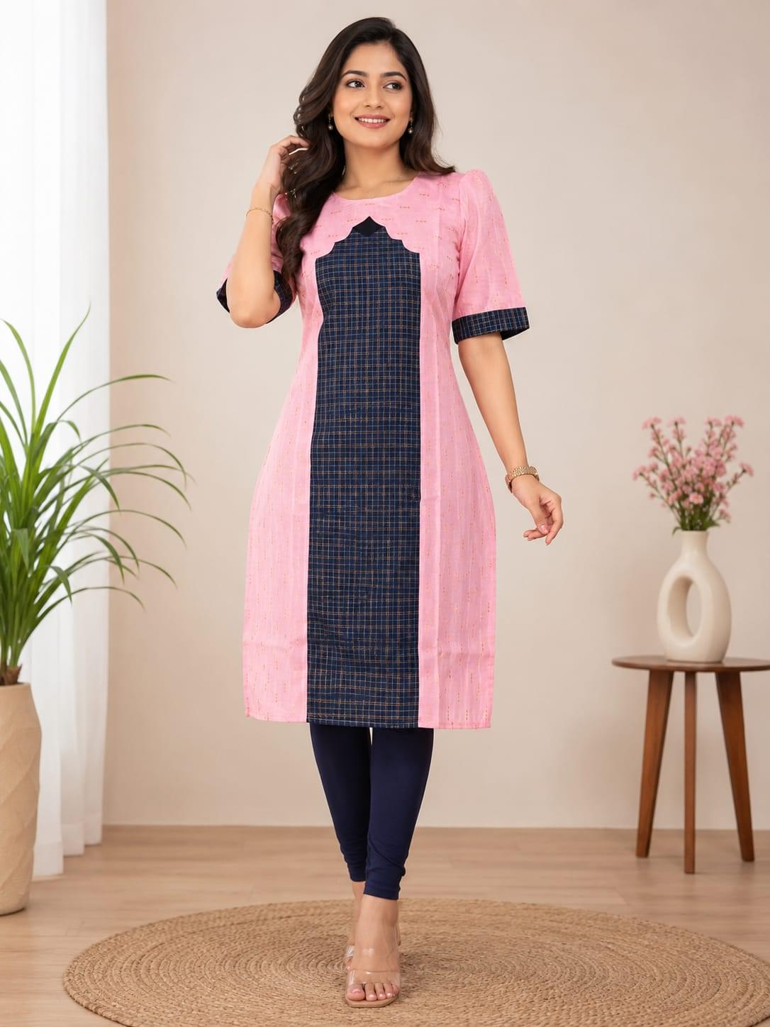 Raw Silk -Temple Design Pink and Blue (2027)