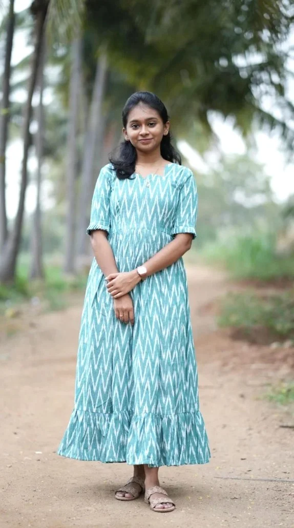 Elegant Ikat Printed Maxi Dress -Sea Green(1203)