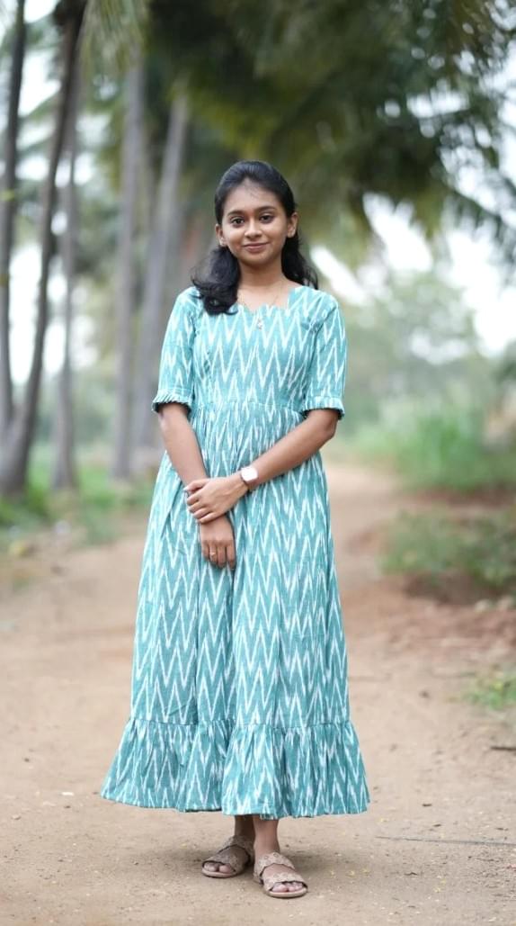 Elegant Ikat Printed Maxi Dress -Sea Green(1203)