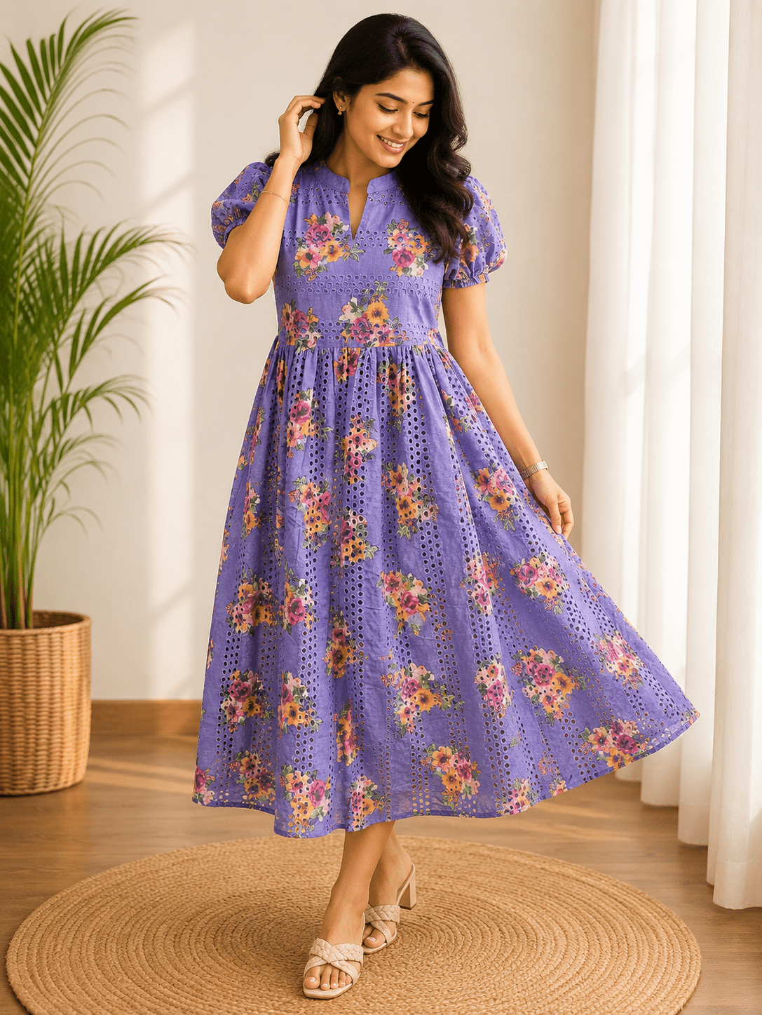Floral Hakoba Frock -Lavender (FHF -20266 )