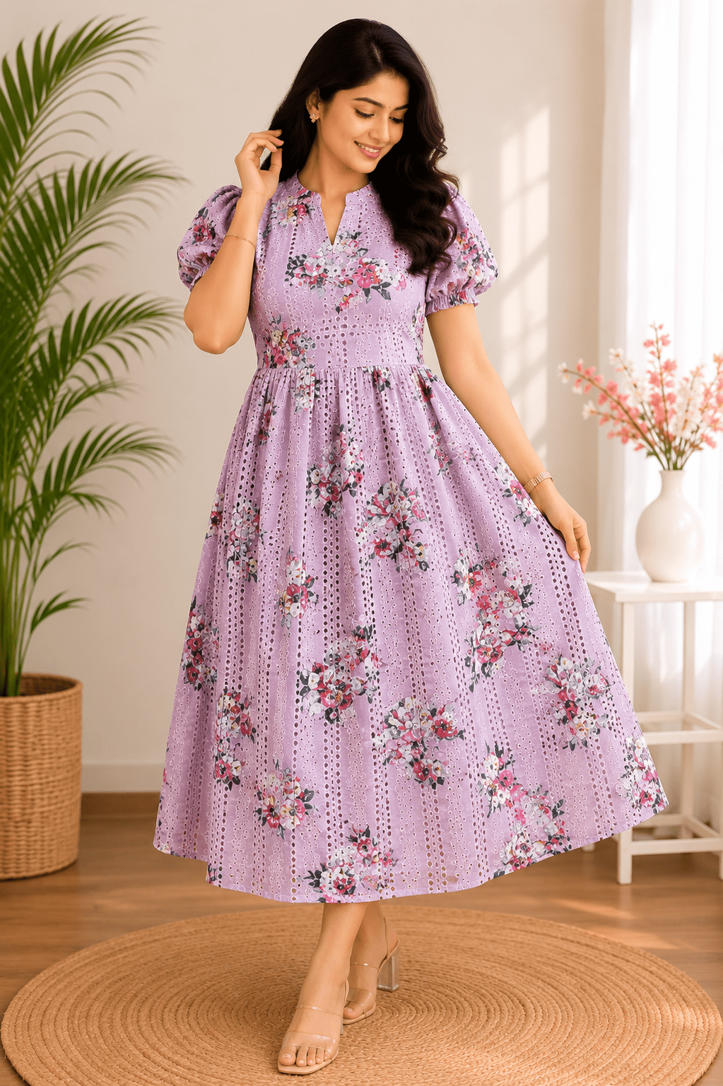 Floral Hakoba Frock -Mauve (FHF -20264)