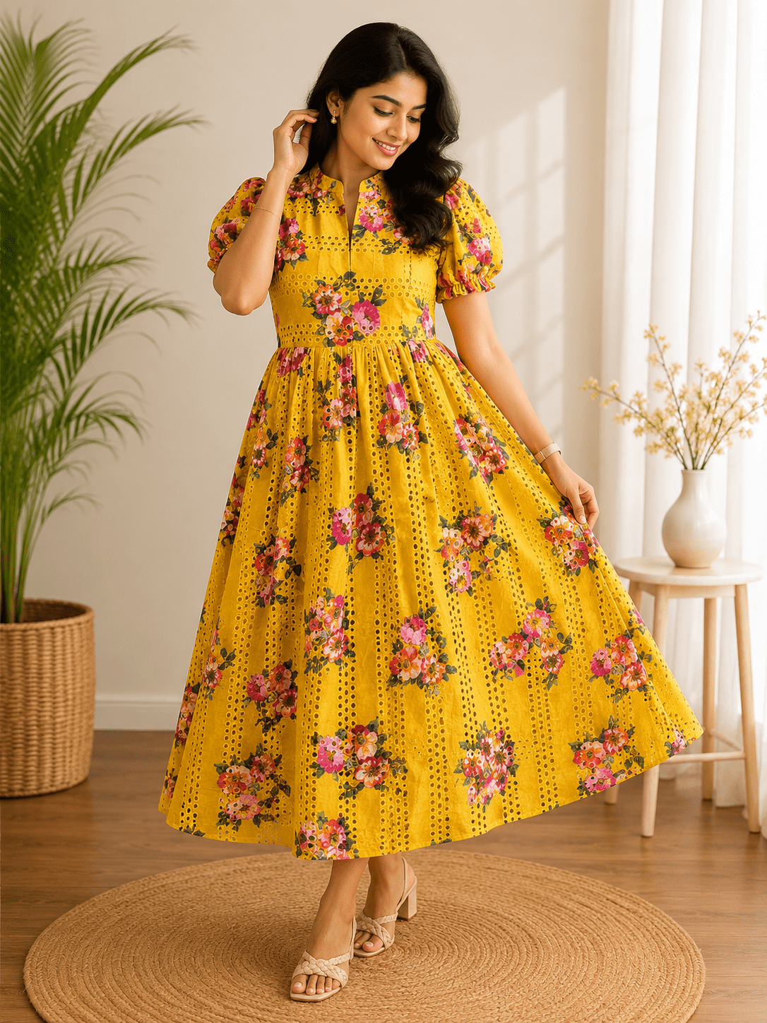 Floral Hakoba Frock - Mustard Yellow (FHF -20261)