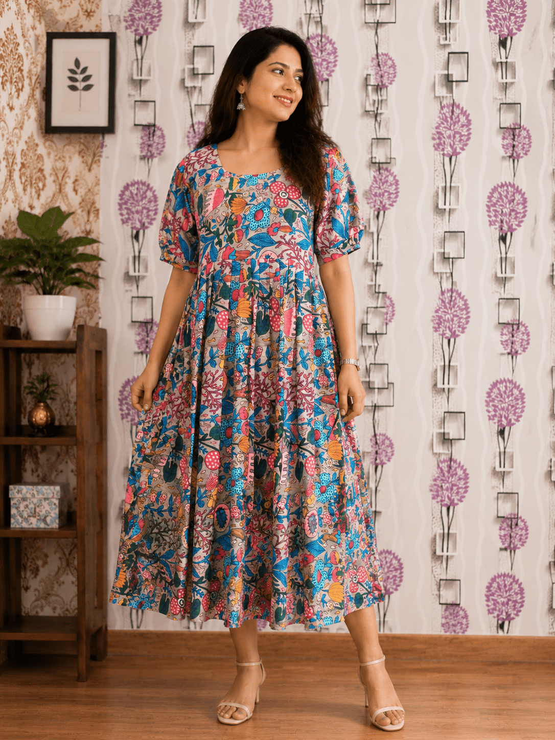 Trendy Multi Blue Print Rayon Frock – M to 6XL | Stylish & Comfortable (2403)