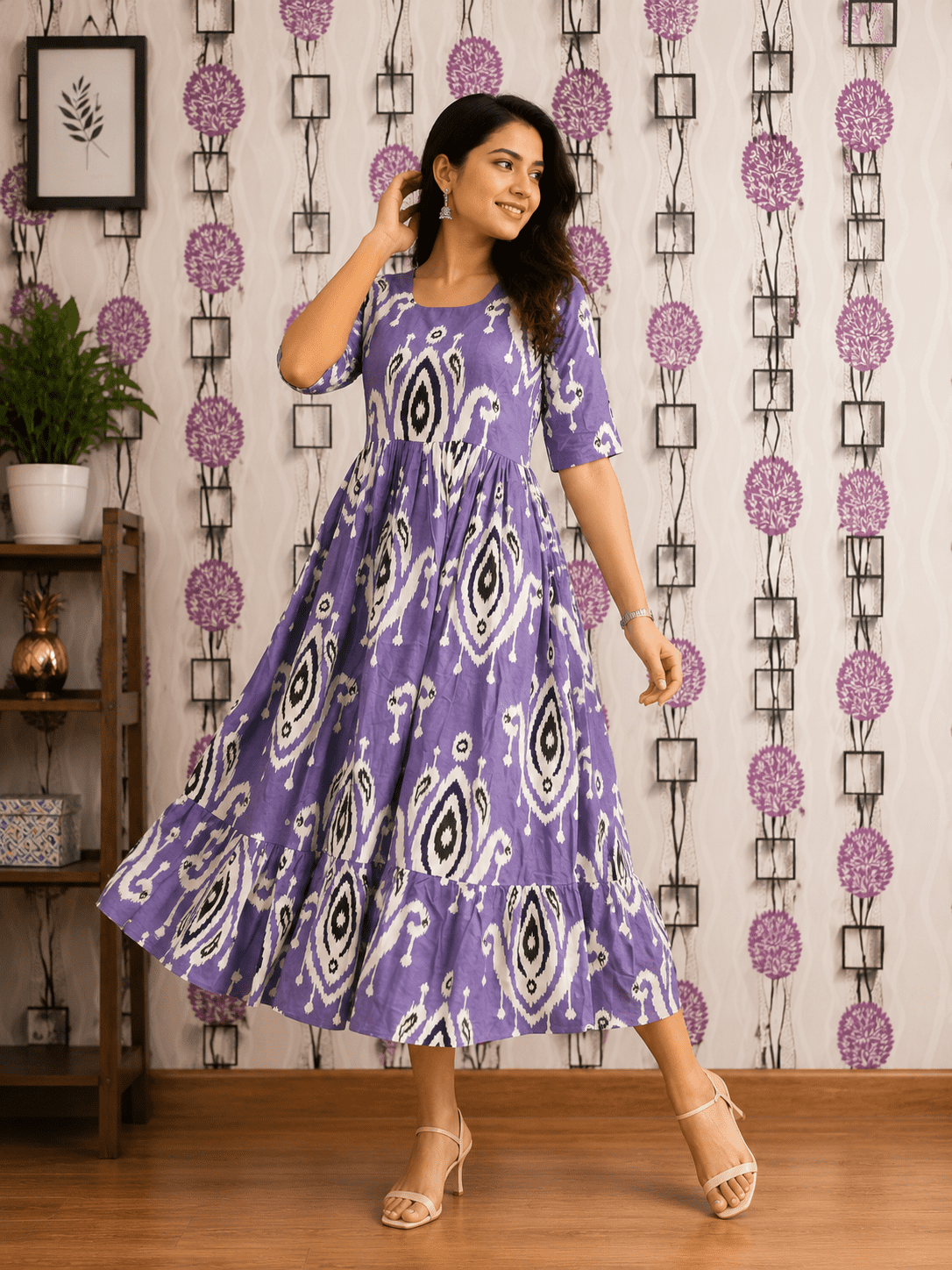 Violet Ikkat 2-Tier Flowy Midi Dress - (1403)